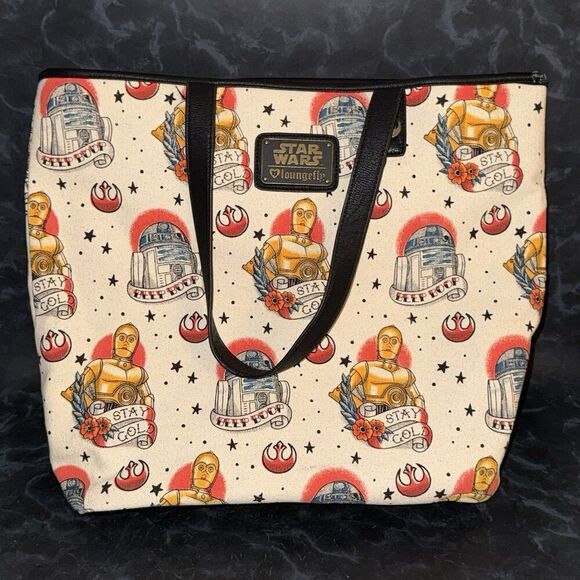 NWT Star Wars Loungefly Tote Bag R2d2 Beep Boop Shoulder Bag Tattoo Style - Picture 1 of 11